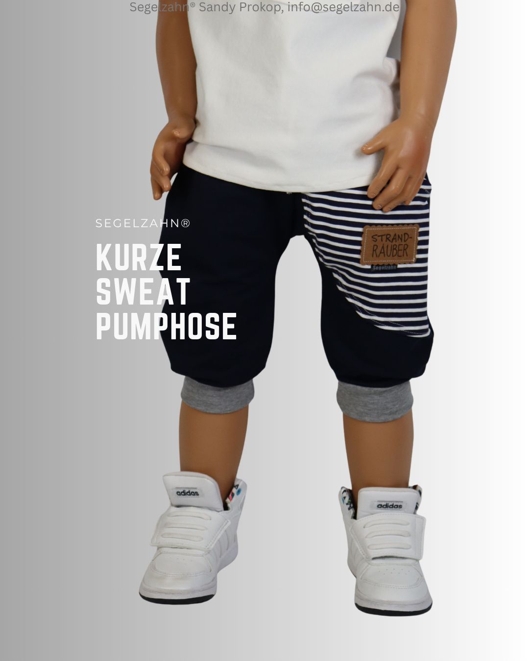 kurze Hose Kinder blau, Sweat Pumphose Unisex Dunkelblau aus weichem French Terry Sweatstoff mit großer geringelter Seitentas