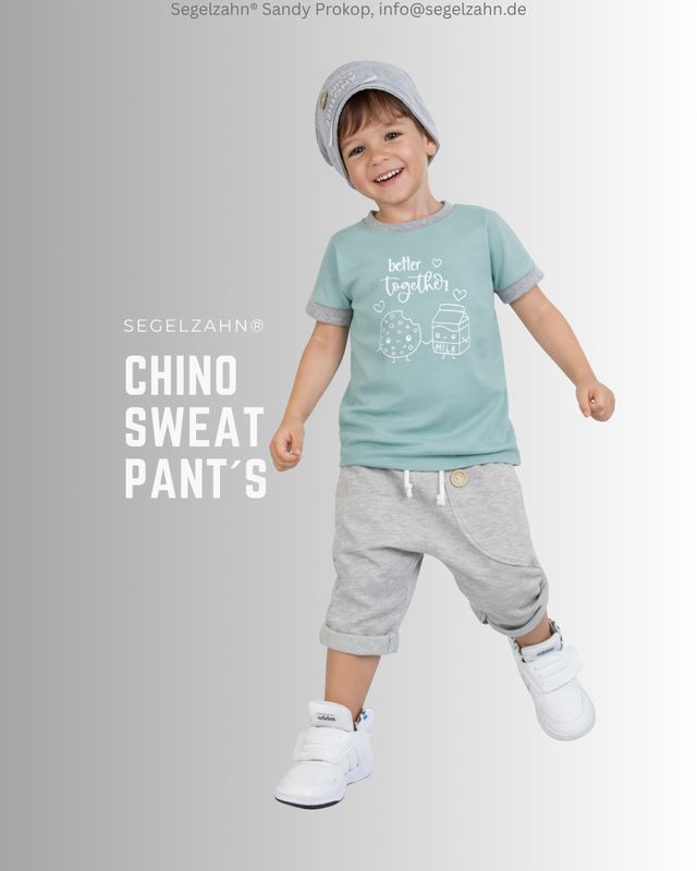 Chino Sweat Pants Kinder, gemütlich lässig geschnittene Sweathose in 7/8 Länge aus Hellgrau meliertem Sweatstoff mit Seitenta