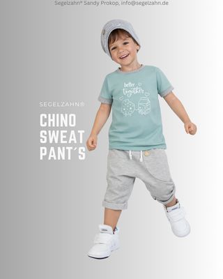 Chino Sweat Jogger, Unisex Kinderhose Hellgrau meliert Sommerhose 7/8 Länge Chino Sweat Pants Kinder, gemütlich lässig geschnittene Sweathose in 7/8 Länge aus Hellgrau meliertem Sweatstoff mit Seitenta