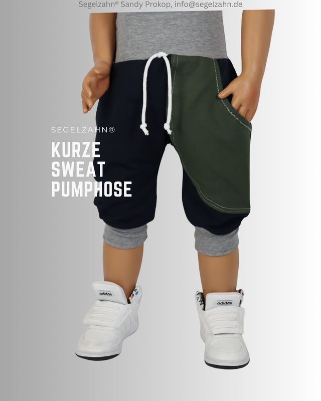 kurze Hose Kinder, Sweat Pumphose , Knielange Sommerhose aus weichem French Terry Sweatstoff in Dunkelblau mit großer Seitent