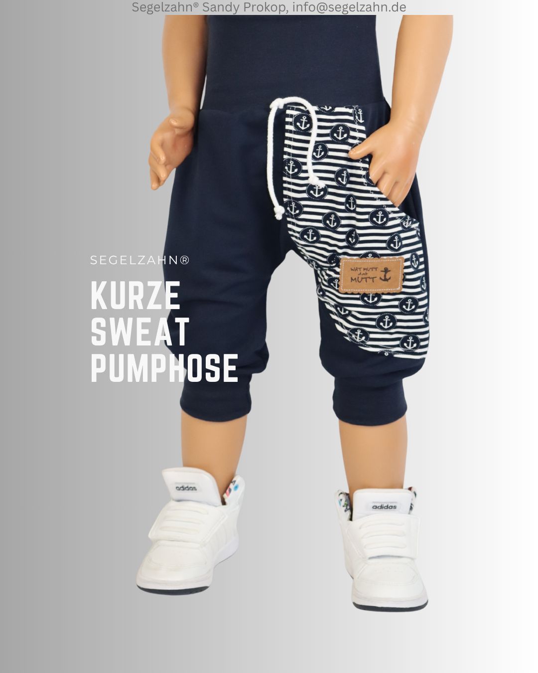 Kurze Hose Kinder Blau, maritime Sweat Pumphose gestreift Anker, Sommerhose kurze Sweat Pumphose Unisex Dunkelblau, Kinder Sommerhose gemütlich weit geschnitten aus weichem French Terry Sweatstoff mit