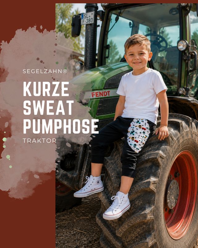 Traktor Hose Kinder, kurze Sweat Pumphose Unisex Schwarz, Sommerhose kurze Sweat Hose Kiner, Pumphose Traktor Schwarz, Sommerhose Unisex aus weichem French Terry Sweatstoff in Schwarz
