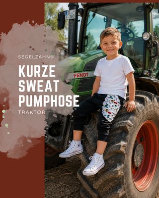 Traktor Hose Kinder, kurze Sweat Pumphose Unisex Schwarz, Sommerhose kurze Sweat Hose Kiner, Pumphose Traktor Schwarz, Sommerhose Unisex aus weichem French Terry Sweatstoff in Schwarz