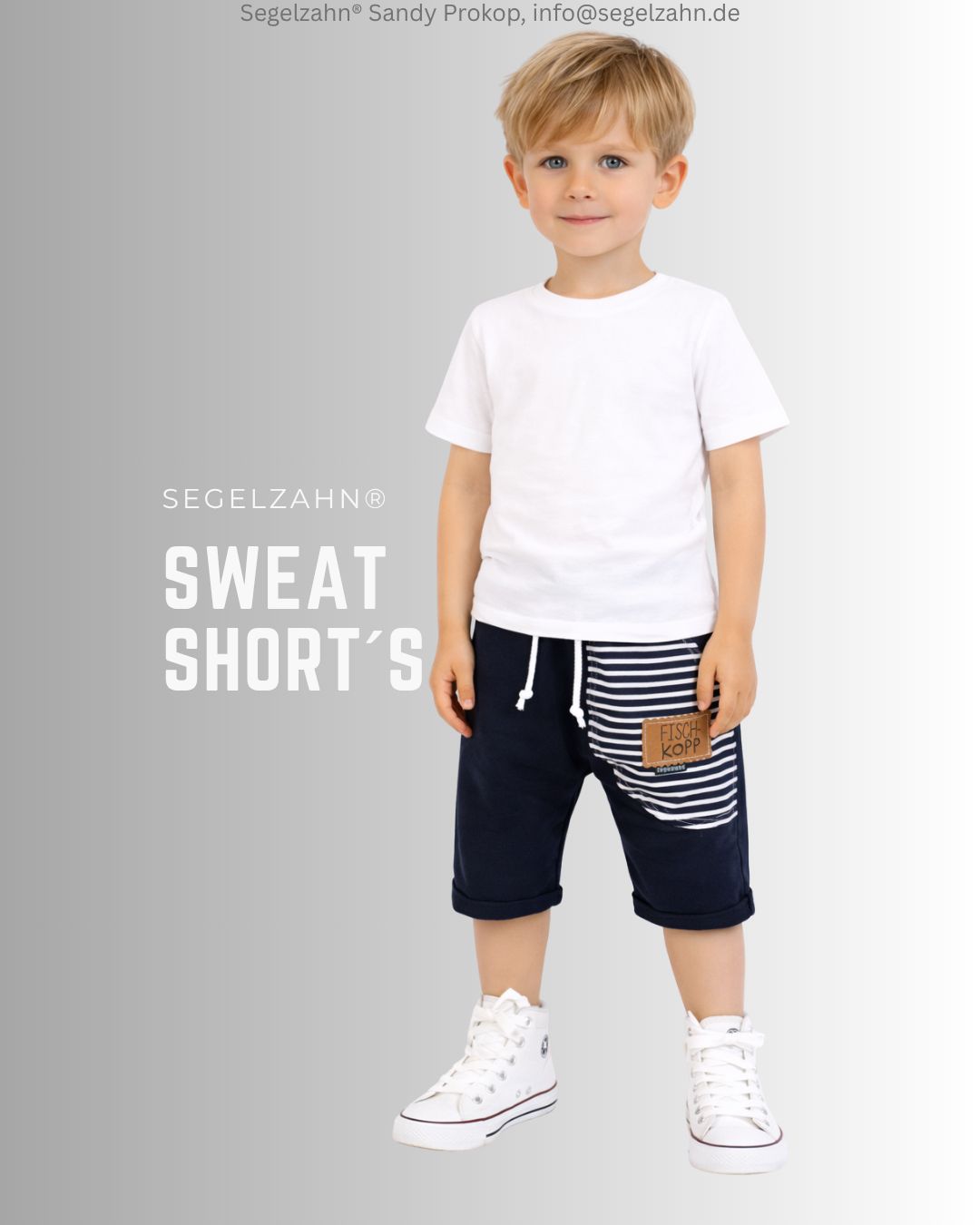 Sweat Shorts Kinder, kurze Hose Dunkelblau gestreif mit Spruch, Sommerhose Unisex Shorts, kurze Hose Kinder, Sommerhose luftig geschnitten aus weichem French Terry Sweatstoff in Dunkelblau mit blau gestreift
