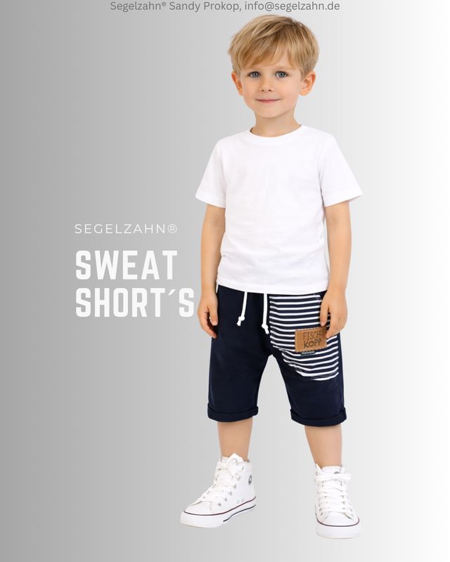 Shorts, kurze Hose Kinder, Sommerhose luftig geschnitten aus weichem French Terry Sweatstoff in Dunkelblau mit blau gestreift