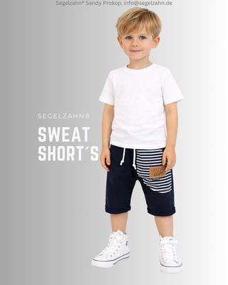 Shorts, kurze Hose Kinder, Sommerhose luftig geschnitten aus weichem French Terry Sweatstoff in Dunkelblau mit blau gestreift