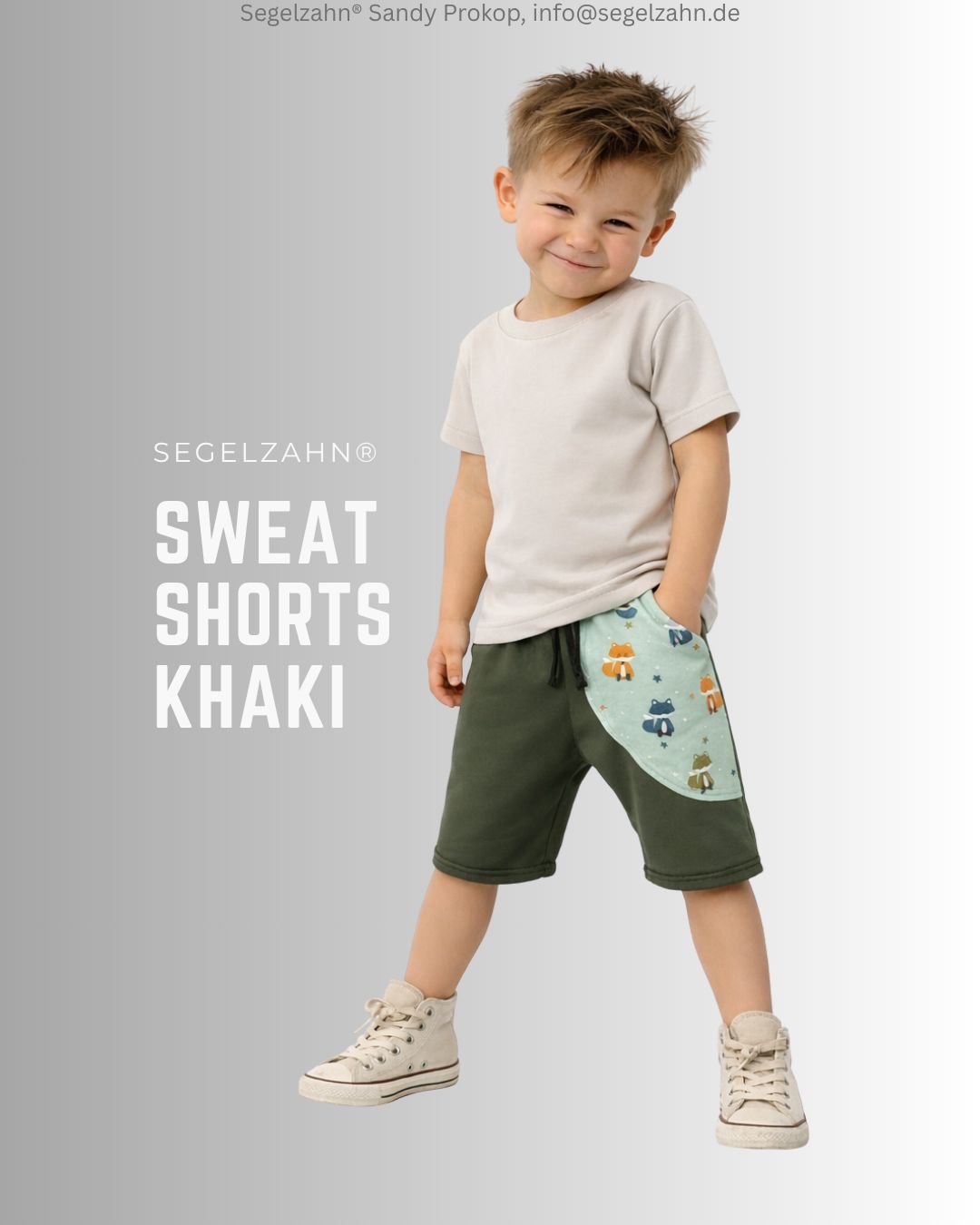 Shorts Kinder, kurze Sweat Hose Unisex Khaki Olive Fuchs, Sommerhose Jungen Mädchen Sweathose Sweat Shorts Kinder Khaki Olive mit Fuchs Seitentasche Old Mint, Dekobändern und Softbündchen, Unisex Sommerhose Shorts