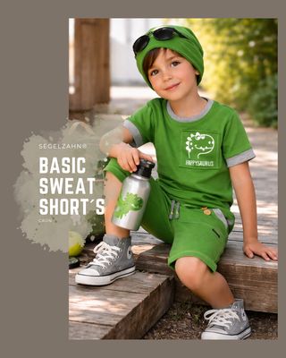 Sweat Shorts Kinder Basic Grün, Unisex Sommerhose aus weichem French Terry Sweatstoff mit großer Kangarootasche