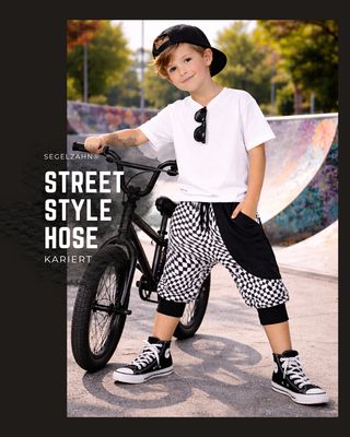 kurze Pumphose Kinder, Unisex Sommerhose gemütlich weit geschnitten aus frechem kariertem Jacquard Stoff mit schwarzer Seiten