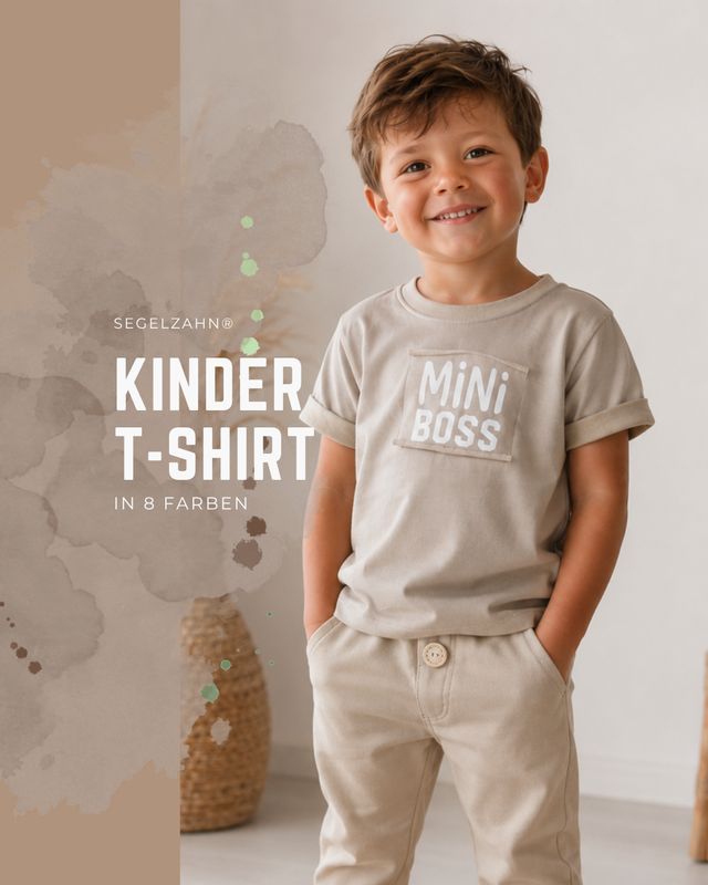 T-Shirt Kinder Beige mit frechem Spruch, Sommershirt Unisex Basic in 8 Farben erhältlich Statement T-Shirt für Kinder, Sommershirt kurzarm mit Spruch Mini Boss in 8 Farben erhältlich
