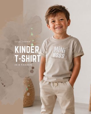 T-Shirt Kinder Beige mit frechem Spruch, Sommershirt Unisex Basic in 8 Farben erhältlich Statement T-Shirt für Kinder, Sommershirt kurzarm mit Spruch Mini Boss in 8 Farben erhältlich