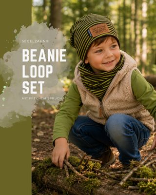 Beanie Loop Set Kinder | Kindermütze & Schlupfschal | gefüttert oder ungefüttert | Grün Braun Gefüttertes oder ungefüttertes Beanie Loop Set für Kinder in grün braun für Herbst und Winter