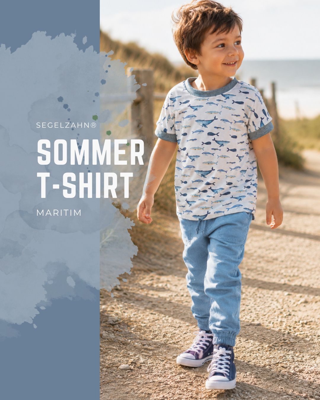 Kinder T-Shirt Wale Maritim | Unisex Sommershirt | Junge Mädchen Kurzarmshirt Kinder Sommerschirt maritim mit Wal-Print – leichtes Jersey T-Shirt für Jungen und Mädchen im modernen Küstenlook