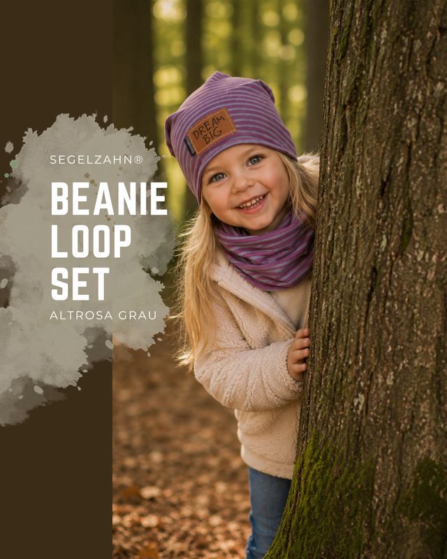 Beanie Loop Set Altrosa Grau für Mädchen von Segelzahn aus Jersey als praktische Kindermütze mit Schal