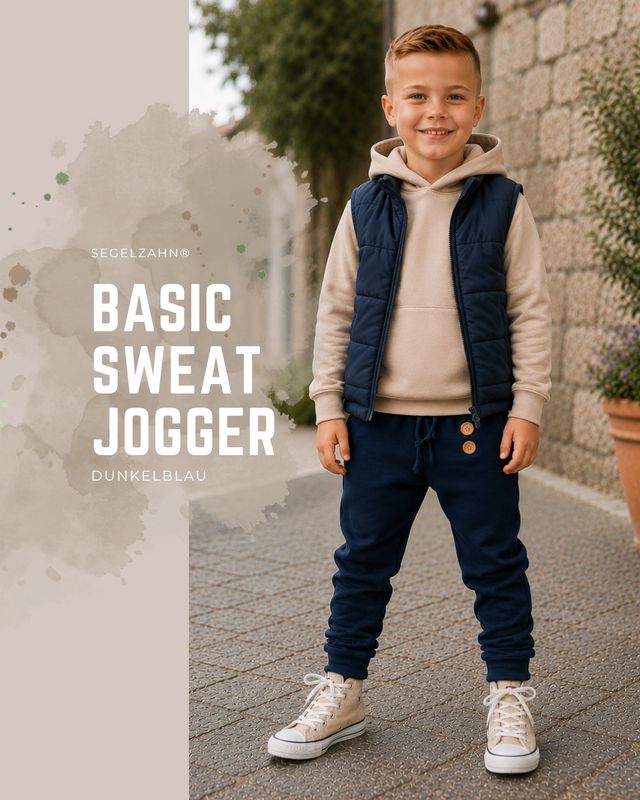 Slim Fit Hose Kinder Blau aus Sweatstoff mit Seitentasche und Mitwachsbündchen, Unisex Jogger handmade in Germany
