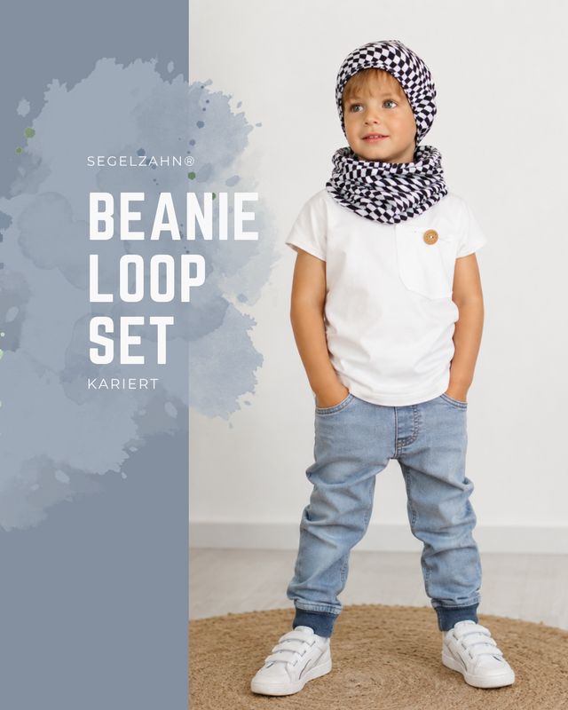Beanie Loop Set Kinder | Kariertes Mützen Set mit passendem Loop Schal für Jungen und Mädchen | Kindermütz Unisex Sets |  Übergangsmütze