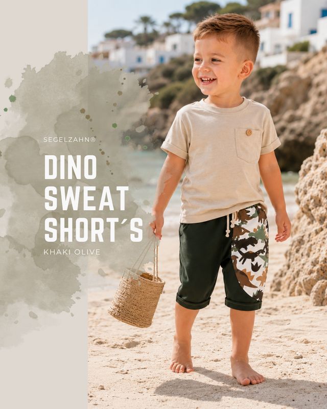 Kinder Shorts, kurze Sweat Hose mit Dinomotiv, ideal für freche kids am strand
