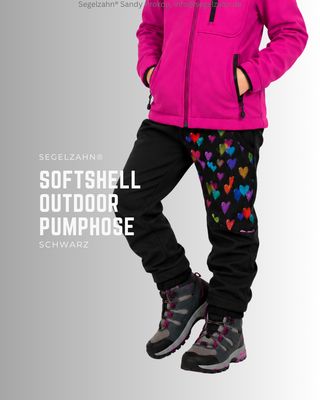 Regenhose Mädchen Softshell | Gefütterte Outdoorhose Kinder | Matschhose | Herzen | Pumphose Schwarz Kinder | Regenkleidung Gefütterte Softshellhose für Mädchen in Schwarz mit Herz-Seitentasche, warme Regenhose und Outdoorhose für Herbst, Winter und