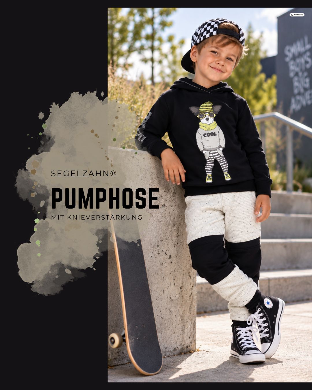 Pumphose Kinder Unisex | verstärkte Knie | Kinderhose für Jungen und Mädchen | Mitwachshose | Ottoman Ripp | Beige Schwarz Kinder Pumphose aus beige meliertem Ottoman Rippstoff mit verstärktem Kniebereich