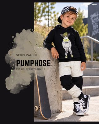 Pumphose Kinder Unisex | verstärkte Knie | Kinderhose für Jungen und Mädchen | Mitwachshose | Ottoman Ripp | Beige Schwarz Kinder Pumphose aus beige meliertem Ottoman Rippstoff mit verstärktem Kniebereich