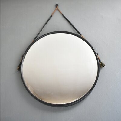​Specchio tondo vintage anni '60, cornice in ferro nero