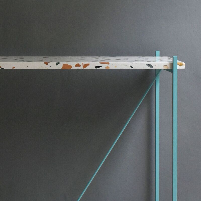 Consolle 'Tekno', piano in marmo cemento, struttura tiffany