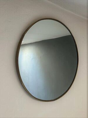 Specchio tondo vintage anni '50, cornice in ottone