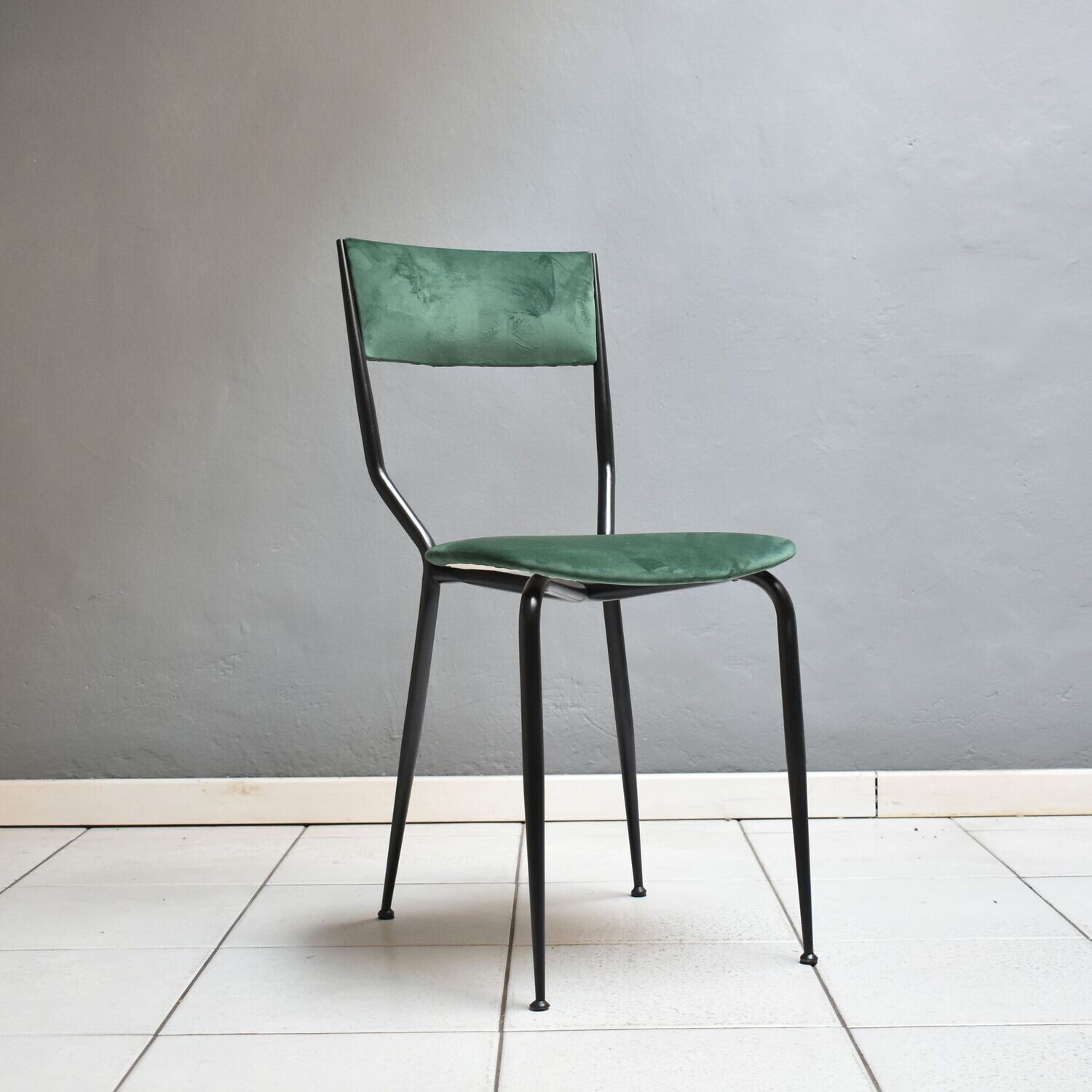 Sedie vintage anni'60, manifattura Italiana, rivestimento in velluto verde bosco
