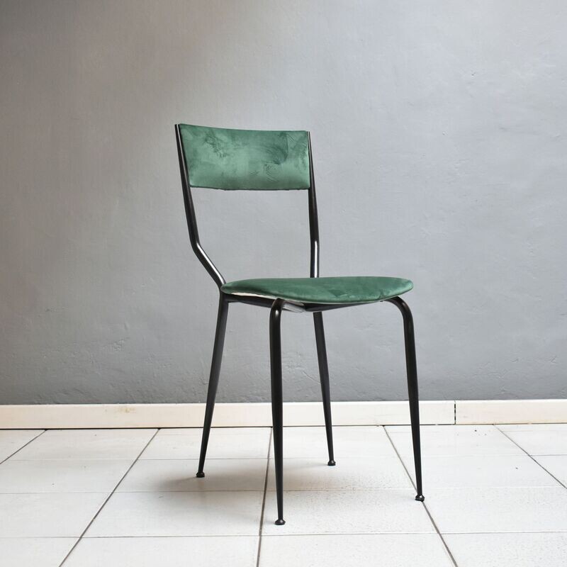 Sedie vintage anni'60, manifattura Italiana, rivestimento in velluto verde bosco