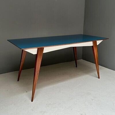 Tavolo vintage anni'50-'60, manifattura Italiana top in legno blu petrolio