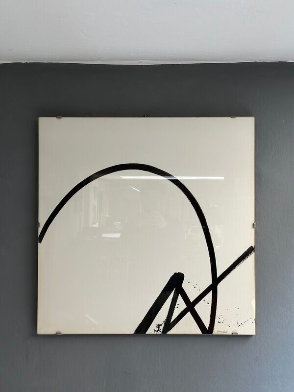 'GESTO' 1977, quadro vintage dipinto su carta bianco e nero