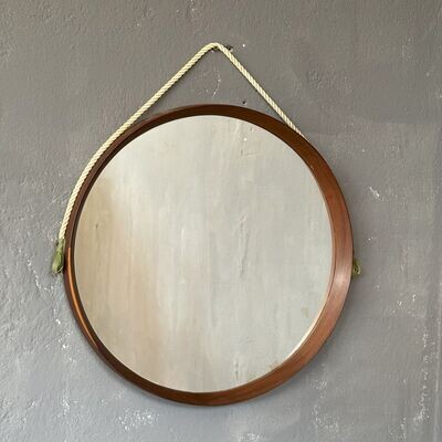 Specchio tondo con cornice in teak anni'60