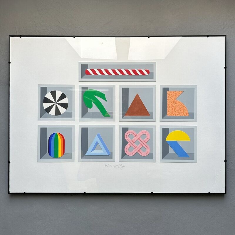 ​Serigrafia e collage su carta di Lucio Del Pezzo 'Casellario' n. 81/150, anni Settanta
