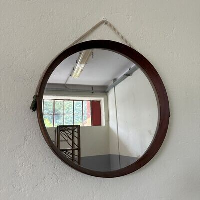 Specchio tondo con cornice in teak anni'60