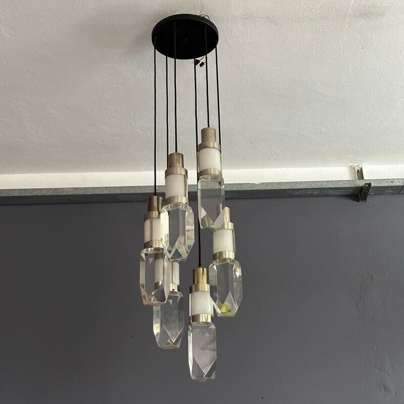 Lampadario a sospensione anni'70, design di Gaetano Missaglia