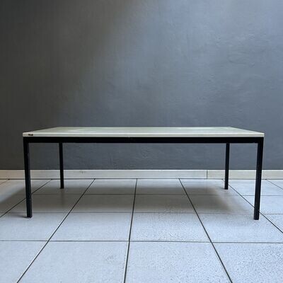 Tavolino rettangolare vintage anni'70, by Florence Knoll for Knoll International, gamba in acciaio nero top in marmo