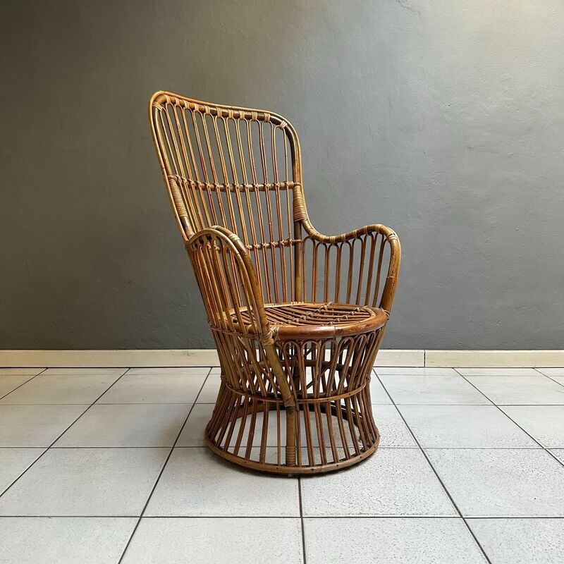 Poltrona in vimini vintage anni Cinquanta
