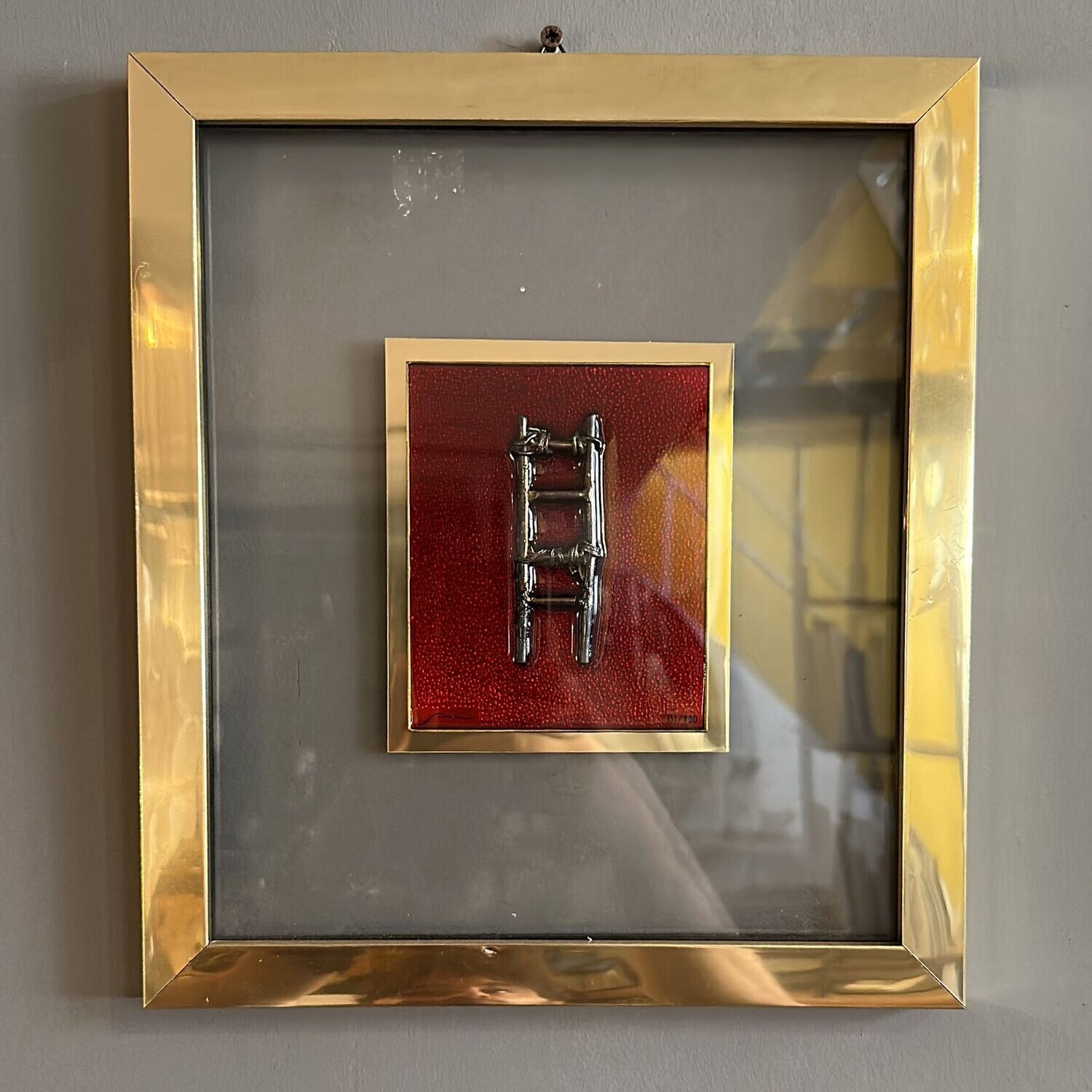 'La scala' di Emilio Scanavino scultura a parete in fusione di metallo argentato, anni'50, manifattura Italiana