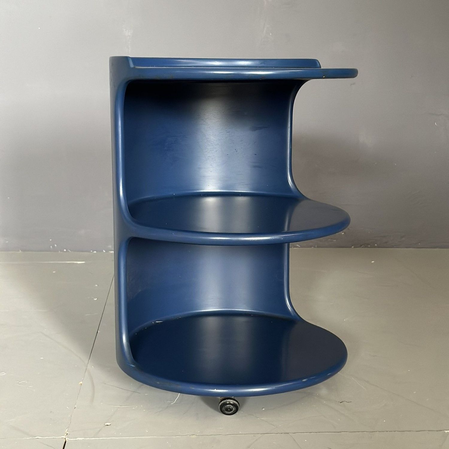 Tavolino/Portaoggetti in vetroresina blu petrolio anni '80