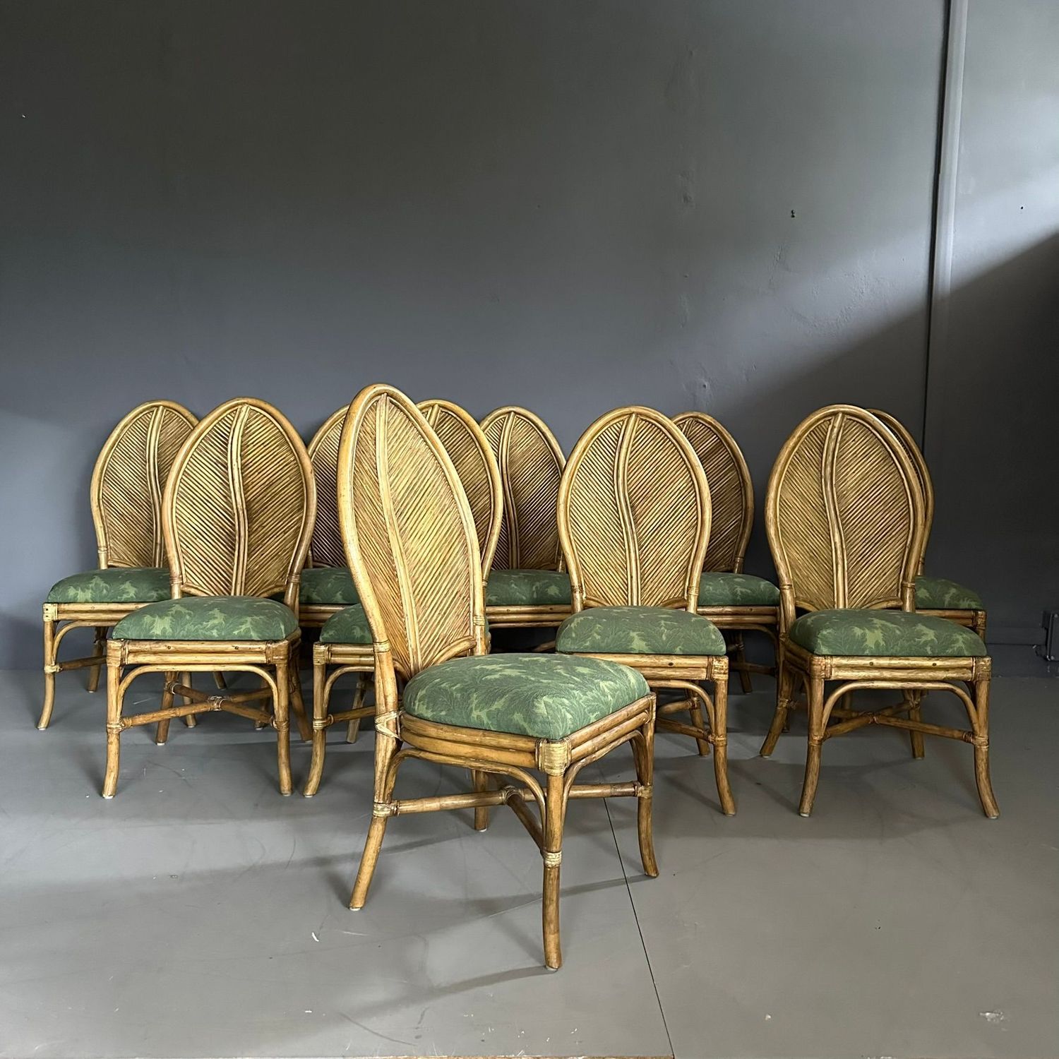 Set di 10 sedie da soggiorno anni'70 in bambù, stile Neocoloniale