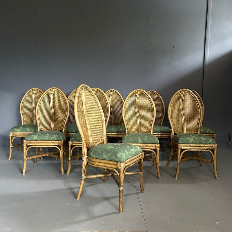 Set di 10 sedie da soggiorno anni'70 in bambù, stile Neocoloniale