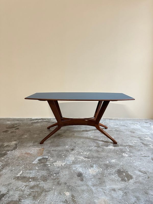 Tavolo con paino in formica blu petrolio anni Cinquanta-Sessanta  manifattura Italiana