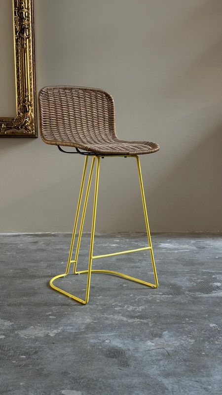 Sgabello in rattan e ferro produzione Cidue, Italia, anni Settanta ca.