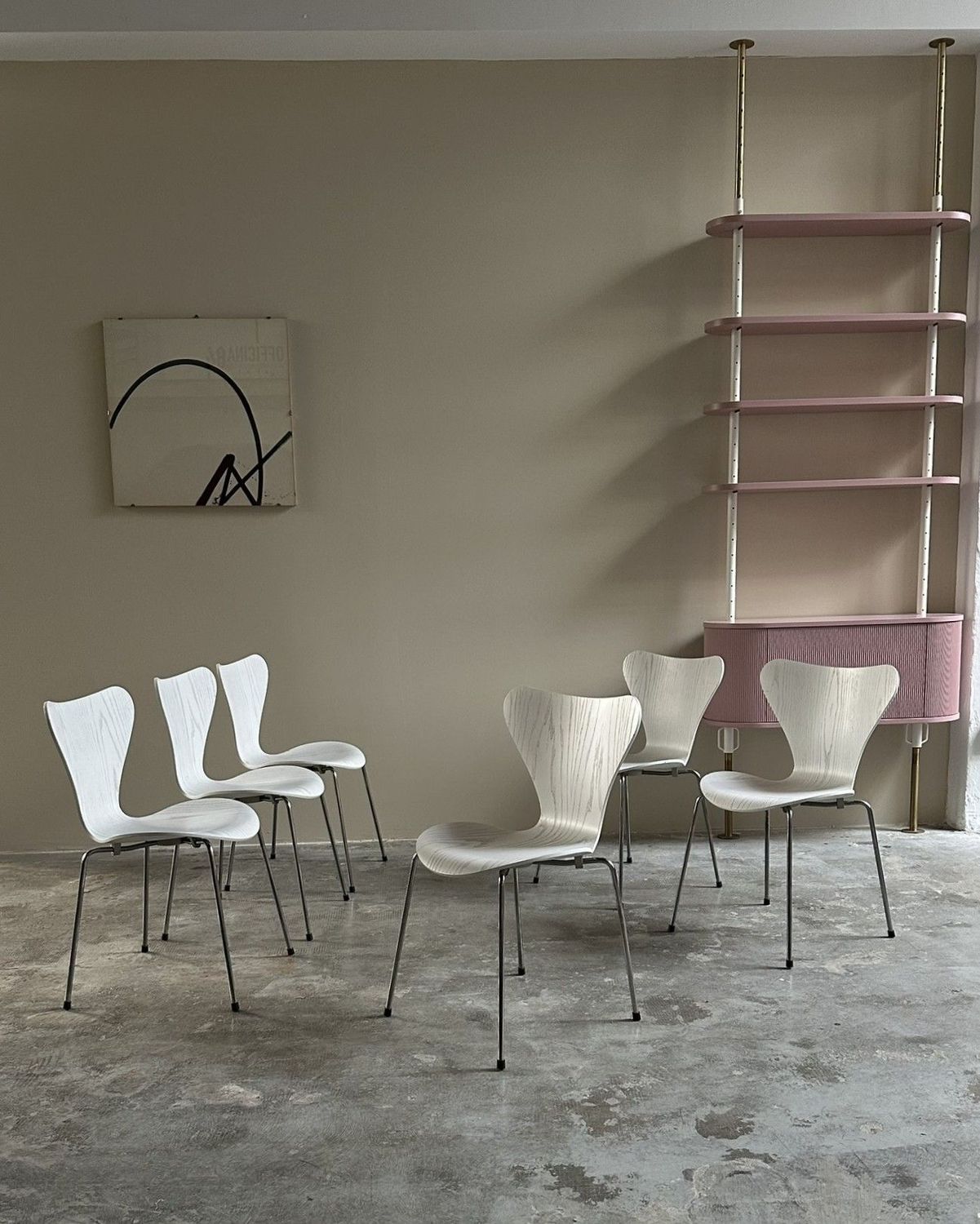 Set di sei sedie Danesi design Arne Jacobsen per Fritz Hansen, anni Cinquanta Set di sei sedie Danesi design Arne Jacobsen per Fritz Hansen, anni Cinquanta