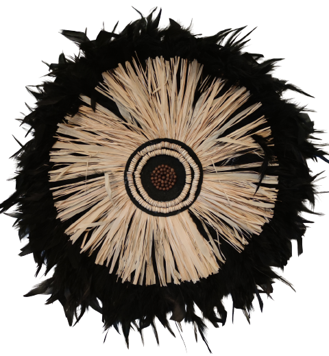 JUJUHAT DE PLUMAS | negro y rafia | varios colores y tamaños