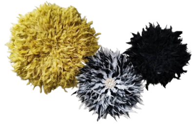 Set de 3 JUJUHATS DE PLUMAS | negro, amarillo y blanco con negro