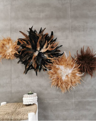 Set de 4 JUJUHATS DE PLUMAS | Varios tonos tierra