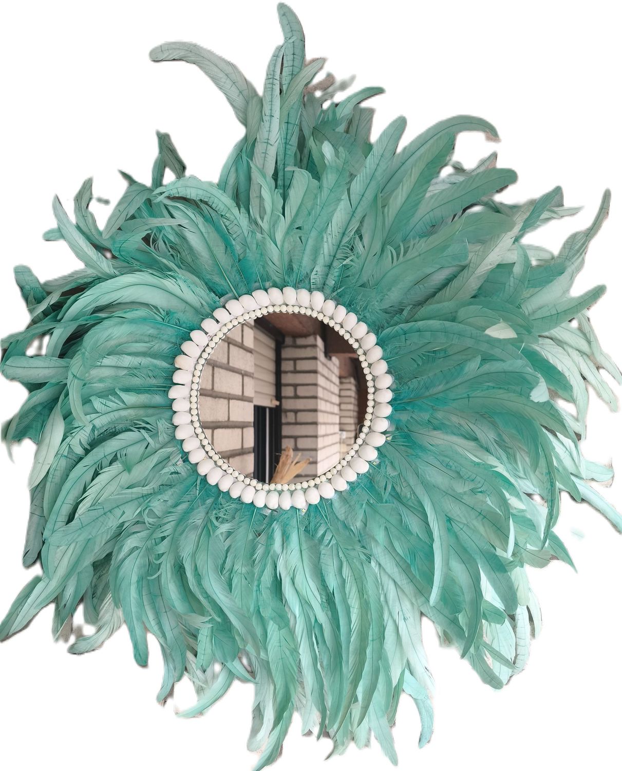 ESPEJO DE PLUMAS verdes de luxe y con luz