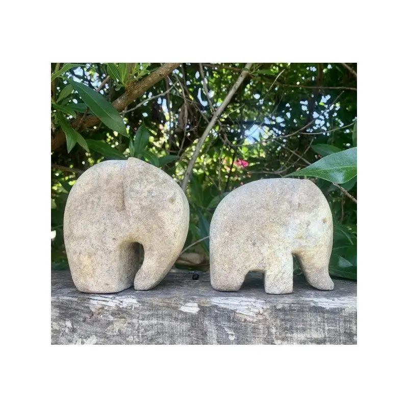 Juego de 2 piezas: Elefantes de arenisca maciza tallados a mano
