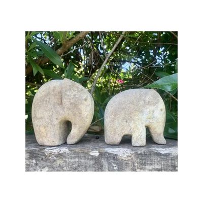 Juego de 2 piezas: Elefantes de arenisca maciza tallados a mano